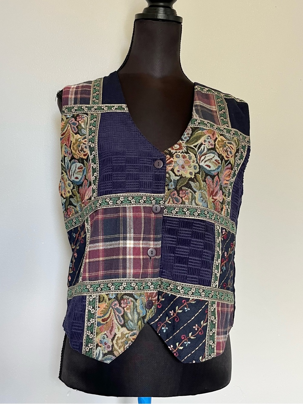 Vintage floral patchwork corduroy vest